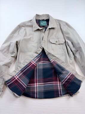 Woolrich Men’s Small Beige Plaid Lined Workwear Utility Shirt Jacket